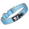 Pet dog collar; diving cloth reflective nylon collar; medium and large dog collar - Black ribbon: light blue - L 2.5*(48-58)CM