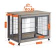 Furniture Style Dog Crate Side Table on Wheels with Double Doors and Lift Top.