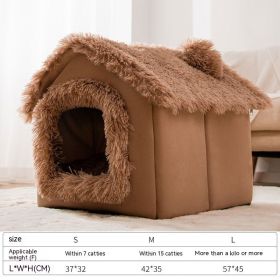 Dog Autumn And Winter Pet Cat Sponge Nest Teddy Closed (Option: Brown Snow House-M)