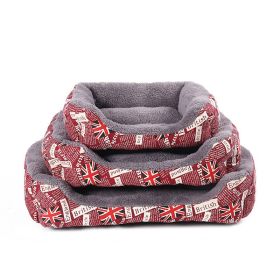 Pet Cushion Mat Square Four Seasons Universal Winter Fleece-lined Warm Dogs And Cats (Option: Beige Red-M)