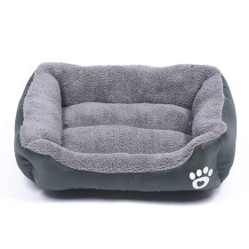 Pet Cushion Mat Square Four Seasons Universal Winter Fleece-lined Warm Dogs And Cats (Option: Dark Green-L)